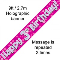 3rd Birthday - Banner Pink Holographic