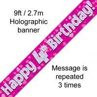 4th Birthday - Banner Pink Holographic
