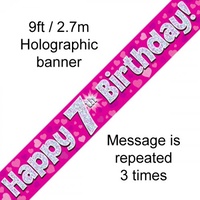 7th Birthday - Banner Pink Holographic