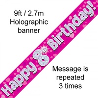 8th Birthday - Banner Pink Holographic