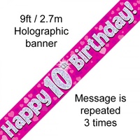 10th Birthday - Banner Pink Holographic