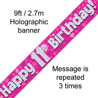 11th Birthday - Banner Pink Holographic