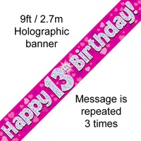 13th Birthday - Banner Pink Holographic