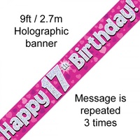 17th Birthday - Banner Pink Holographic