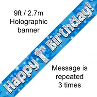 1st Birthday - Foil Holographic Banner Blue