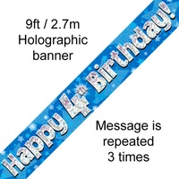 4th Birthday - Banner Blue Holographic