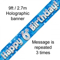 6th Birthday - Banner Blue Holographic