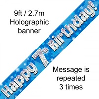 7th Birthday - Banner Blue Holographic