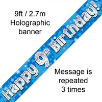 9th Birthday - Banner Blue Holographic