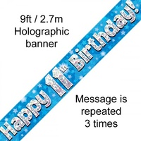 11th Birthday - Banner Blue Holographic