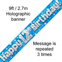 12th Birthday - Banner Blue Holographic