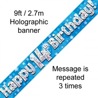 14th Birthday - Banner Blue Holographic