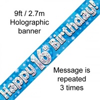 16th Birthday - Banner Blue Holographic