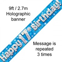 17th Birthday - Banner Blue Holographic