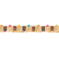 Hawaiian Summer Luau Tiki Fringed Banner with Flowers
