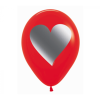 Red with Silver Heart 30cm Latex Balloon
