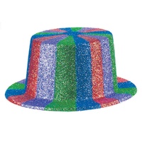 Top Hat - Glitter Striped Rainbow