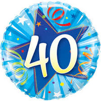 40th Birthday Shining Star Bright Blue Foil Balloon (45cm)