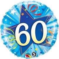 60th Birthday Shining Star Bright Blue Foil Balloon (45cm)
