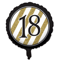 18th Birthday Black & Gold Glitter Foil Balloon (45cm)