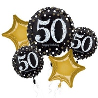 50th Birthday Sparkling Celebration Gold Foil Balloon Bouquet