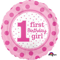 1st Birthday Girl 45cm Foil Balloon
