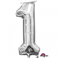 1st Birthday - Number 1 Junior Shape Silver Foil Balloon
