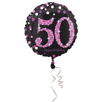 50th Birthday Sparkling Celebration Pink Foil Balloon (45cm)