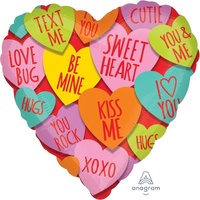 Love Hearts with Messages 45cm Foil Balloon