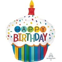 Rainbow Birthday Cupcake Super Shape Foil Balloon