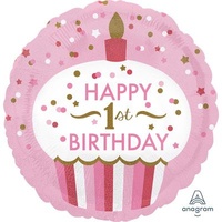 1st Birthday Girl Cupcake 45cm Foil Balloon