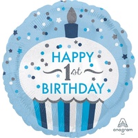 1st Birthday Boy Cupcake 45cm Foil Balloon