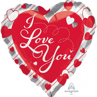 Love Red Heart & Silver Stripes Jumbo Shape Foil Balloon