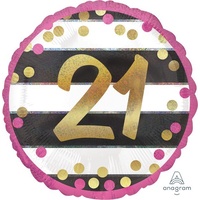 21st Birthday Pink & Gold Foil Balloon (45cm)