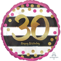 30th Birthday Pink & Gold Foil Balloon (45cm)