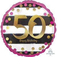 50th Birthday Pink & Gold Foil Balloon (45cm)