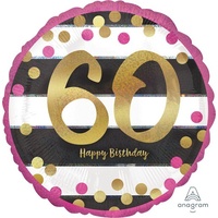 60th Birthday Pink & Gold Foil Balloon (45cm)