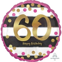 60th Birthday Pink & Gold Foil Balloon (45cm)