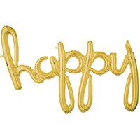Gold Happy Script Foil Balloon - Uninflated (Air-Fill only)
