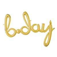 Gold Bday Script Foil Balloon - Uninflated (Air-Fill only) 