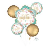 Happy Birthday Boho Girl Foil Balloon Bouquet