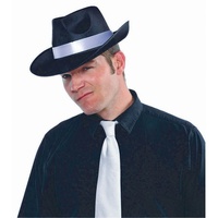 1920's Satin Gangster Hat Black with White Trim