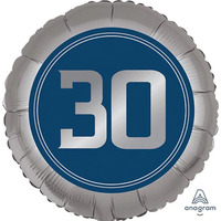 30th Birthday Blue & Silver Foil Balloon (45cm)