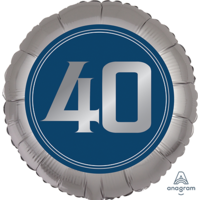 40th Birthday Blue & Silver Foil Balloon (45cm)