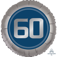 60th Birthday Blue & Silver Foil Balloon (45cm)
