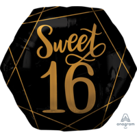 16th Birthday Sweet Elegant Black & Gold SuperShape Foil Balloon (58cm)