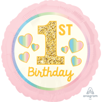 1st Birthday Girl Pink & Gold 45cm Foil Balloon