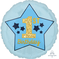 1st Birthday Boy Blue & Gold 45cm Foil Balloon
