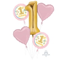 1st Birthday Girl Pink & Gold Foil Balloon Bouquet