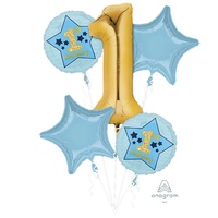 1st Birthday Boy Blue & Gold Foil Balloon Bouquet